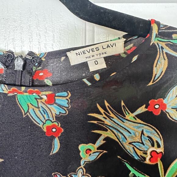 Nieves Lavi Dress Anthropologie Black Floral Print Silk Whimsigoth Mini Size 0 - Picture 3 of 7